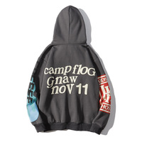 Kanye West napis Graffiti Print Plus aksamitna bluza mężczyźni polar Harajuku bluza z kapturem Hip Hop Stranger Things bluzy z kapturem 2